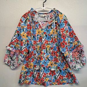 Umgee Women's L Boxy Cut Floral Painted Petals Top 3/4 Sleeve